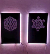Load image into Gallery viewer, Dope Acoustic Panels, made with sound absorbing hemp . Metatron's cube with LEDs.