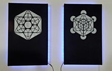 Load image into Gallery viewer, Dope Acoustic Panels, made with sound absorbing hemp . Metatron's cube with LEDs.