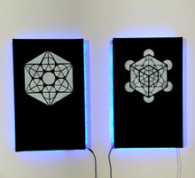 Load image into Gallery viewer, Dope Acoustic Panels, made with sound absorbing hemp . Metatron's cube with LEDs.
