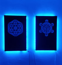 Load image into Gallery viewer, Dope Acoustic Panels, made with sound absorbing hemp . Metatron's cube with LEDs.
